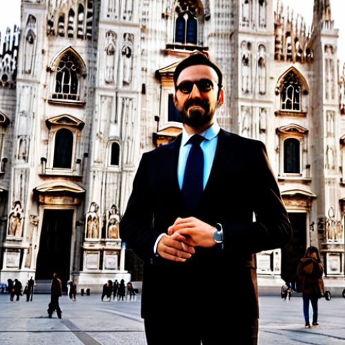 **

"A professional Italian architect, fully clothed in a stylish, modern business outfit (appropriate attire), stands in front of the Duomo di Milano. The sun is setting, casting a warm glow on the cathedral. Perfect anatomy, correct proportions, well-formed hands, proper finger count, natural pose, safe for work, appropriate content, professional, modest, family-friendly, professional photography, high quality."

**