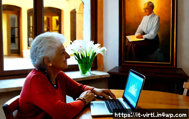 Home 17 온라인 추모 공간의 장점과 단점 - Photorealistic warm Italian home interior, an elderly Italian woman and her adult daughter seated to...